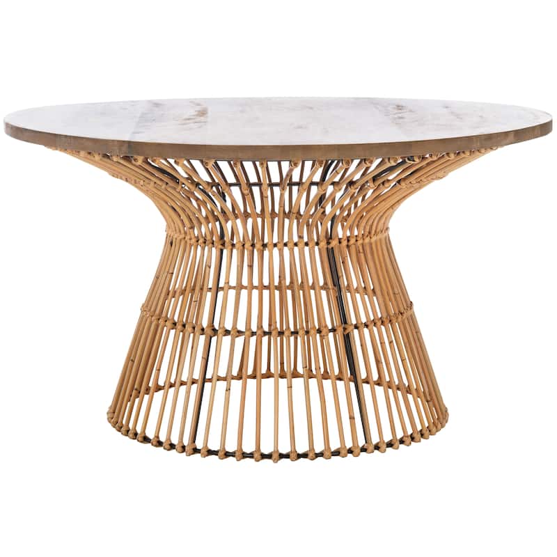 SAFAVIEH Aveline Modern Rattan Round Coffee Table - 31.5" W x 31.5" L x 17.7" H - 32Wx32Dx18H - Natural
