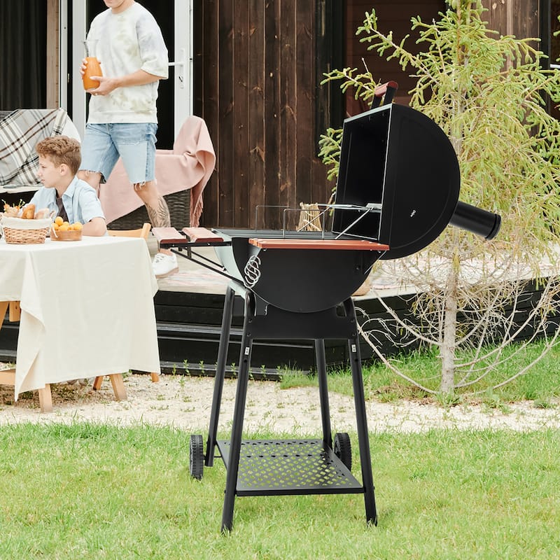 Royal Gourmet Charcoal Grill with Wood-Painted Side and Front Table
