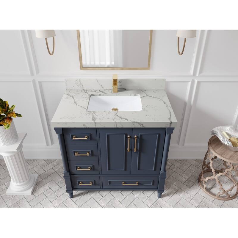 Willow Collections 36 in. W x 22 in. D Reeded Aberdeen Center Right Offset Sink Bathroom Vanity with Countertop