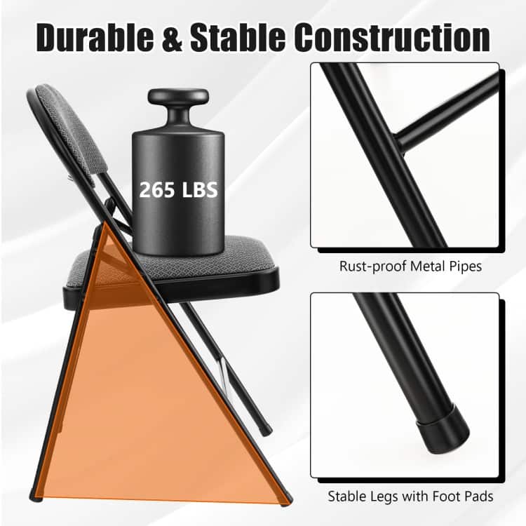 Black Fabric Upholstered Folding Chairs with Padded Seat and Sturdy Metal Frame - 18" x 20" x 30"