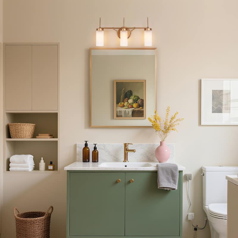 Modern Gold 3-Light Linear Bathroom Vanity Lights Frosted Glass Wall Sconces - 22" L x 5" W x 11" H