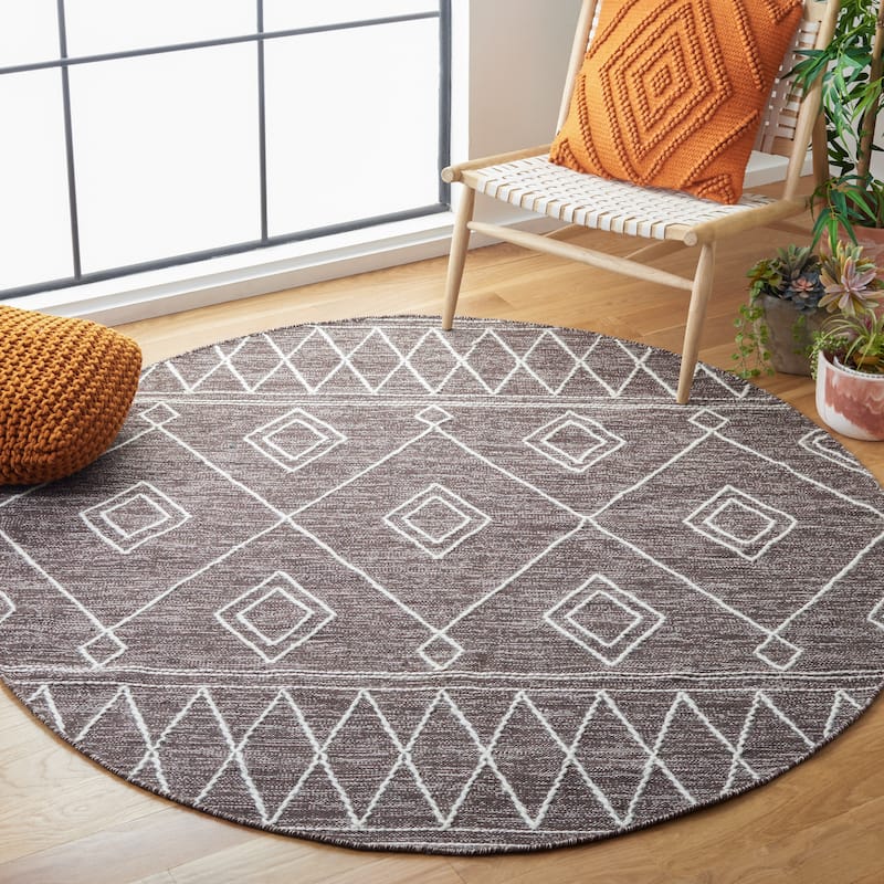 SAFAVIEH Handmade Kilim Senem Cotton Rug - 6' Round - Brown/Ivory