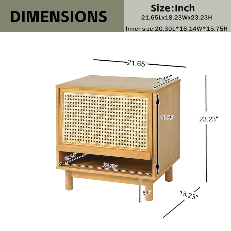 Christopher Knight Home - Farmhouse Wooden Nightstand with Swing-Up Rattan Door Storage Cabinet