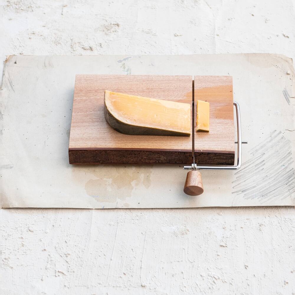Wood and Metal Cheese Slicer with Bark Edge - 10.6"L x 8.3"W x 1.4"H