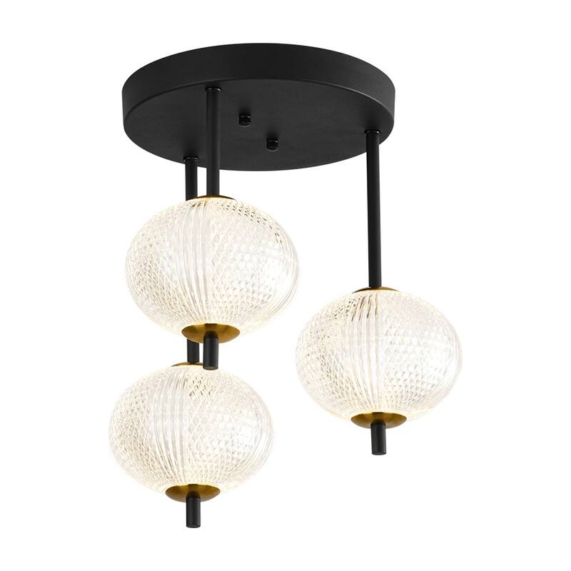 3-Light Cluster Diamond Grid Acrylic Dimmable LED Semi-flush Mount - N/A