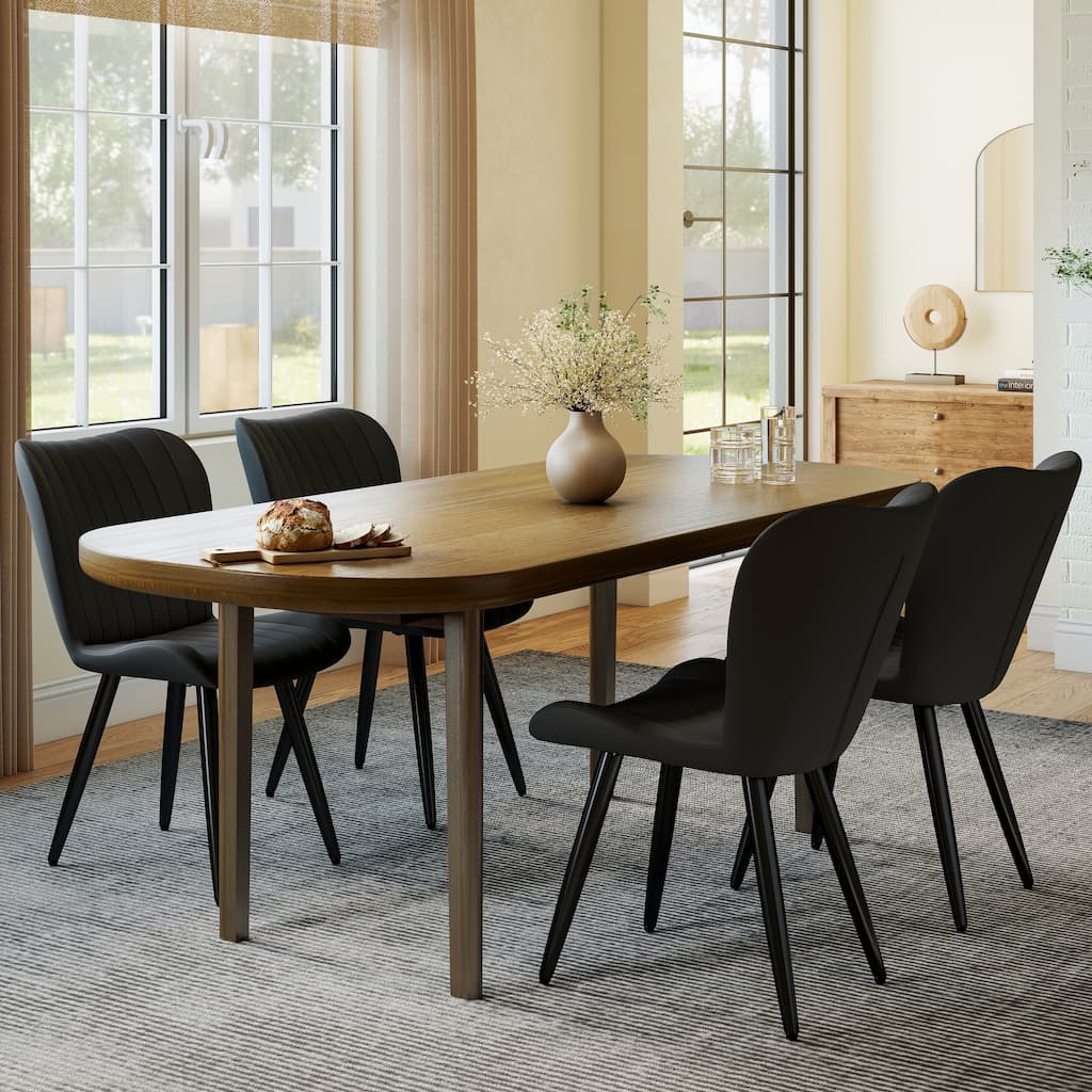 Set of 4 Modern PU Leather Dining Chairs with Thick Cushions & Metal Legs, Armless Faux Leather Side Chairs for Dining Room