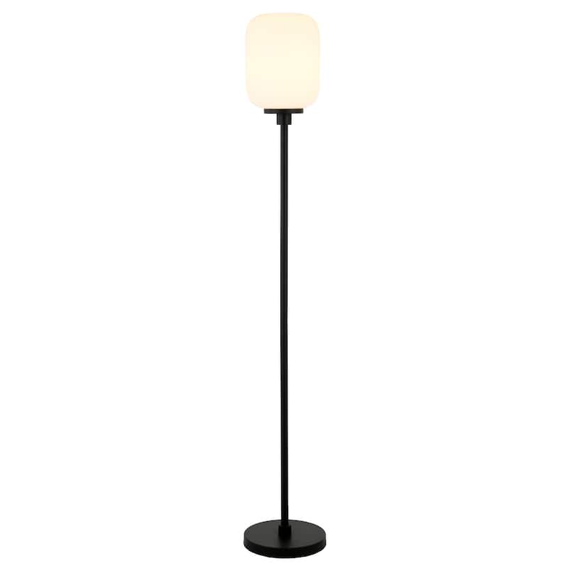HomeRoots 69" Black Novelty Floor Lamp With White Frosted Glass Globe Shade - 69" Tall