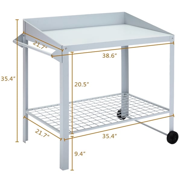 Kinsunny Steel Potting Bench and Utility Table with Wheel & Handle Workbench Portable Gardening Center Work Bench Station