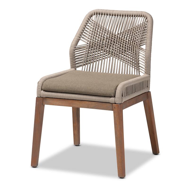 Jennifer Transitional Woven Rope Mahogany Dining Side Chair-Grey - Grey, Walnut Brown