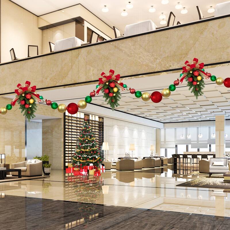 6' Red, Gold Green Shiny Matte Shatterproof Ball Christmas Swag