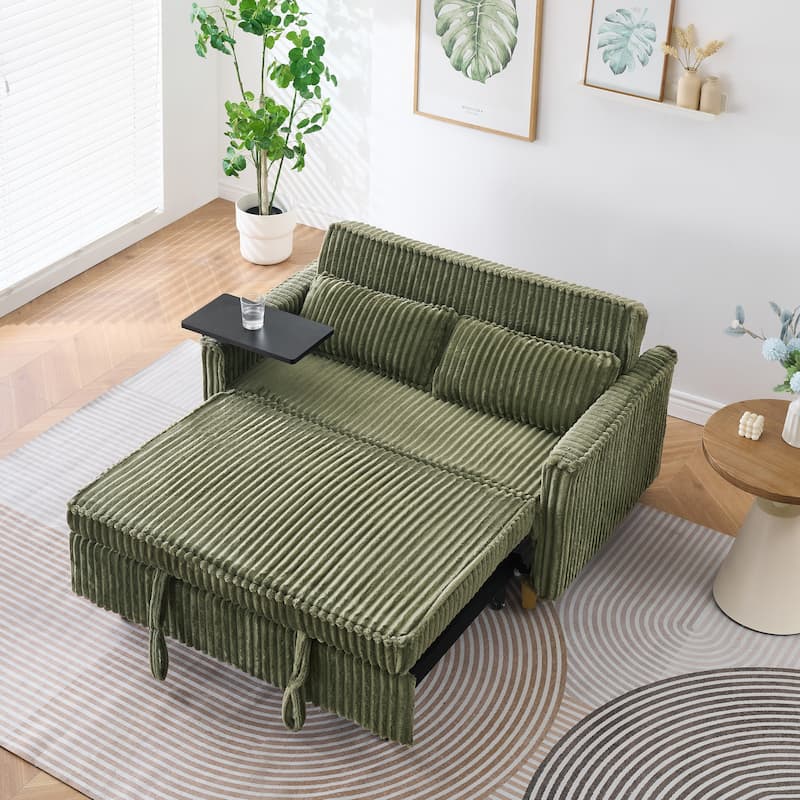 Anmytek Green Corduroy Multi-Functional Sliding Sofa with Mobile Tabletop USB Ports for Living Room Bedroom - Green
