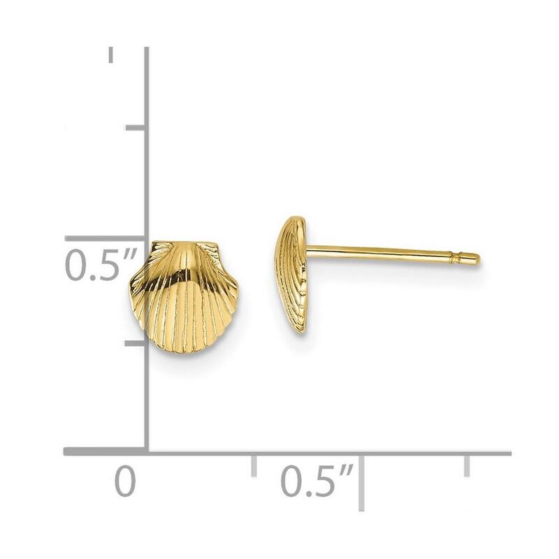 Curata 10k Yellow Gold 7mm Mini Scallop Shell Post Earrings