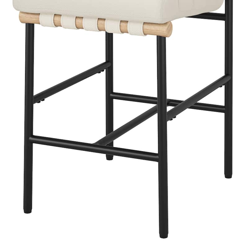 Set of 4 26.in Modern Upholstered Counter Height Bar Stool with Ribbed Backrest and Solid Wood & Metal Frame