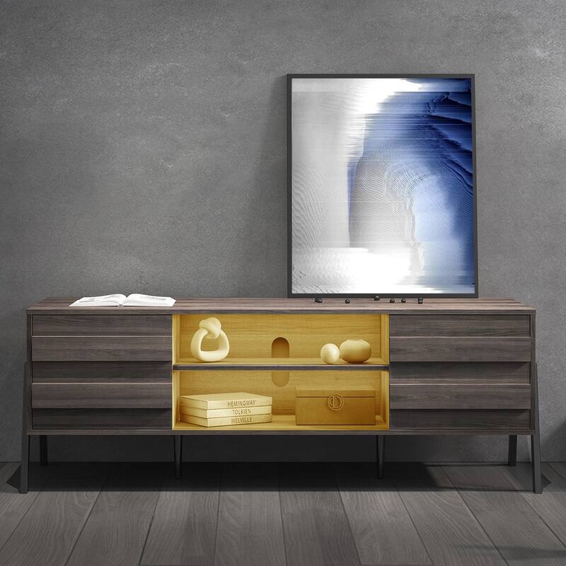 Mid-Century Modern TV Stand for 55"/65"/75" TV Console with LED Light