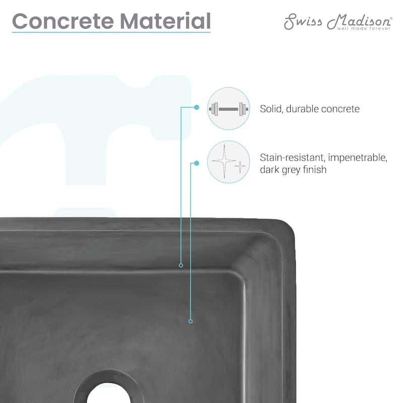 Swiss Madison SM-VSC101 Lisse 15-3/16" Square Concrete Vessel Bathroom