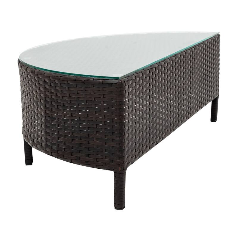 5 Pieces Patio Half-Moon Sofa Set with Tempered Glass Table