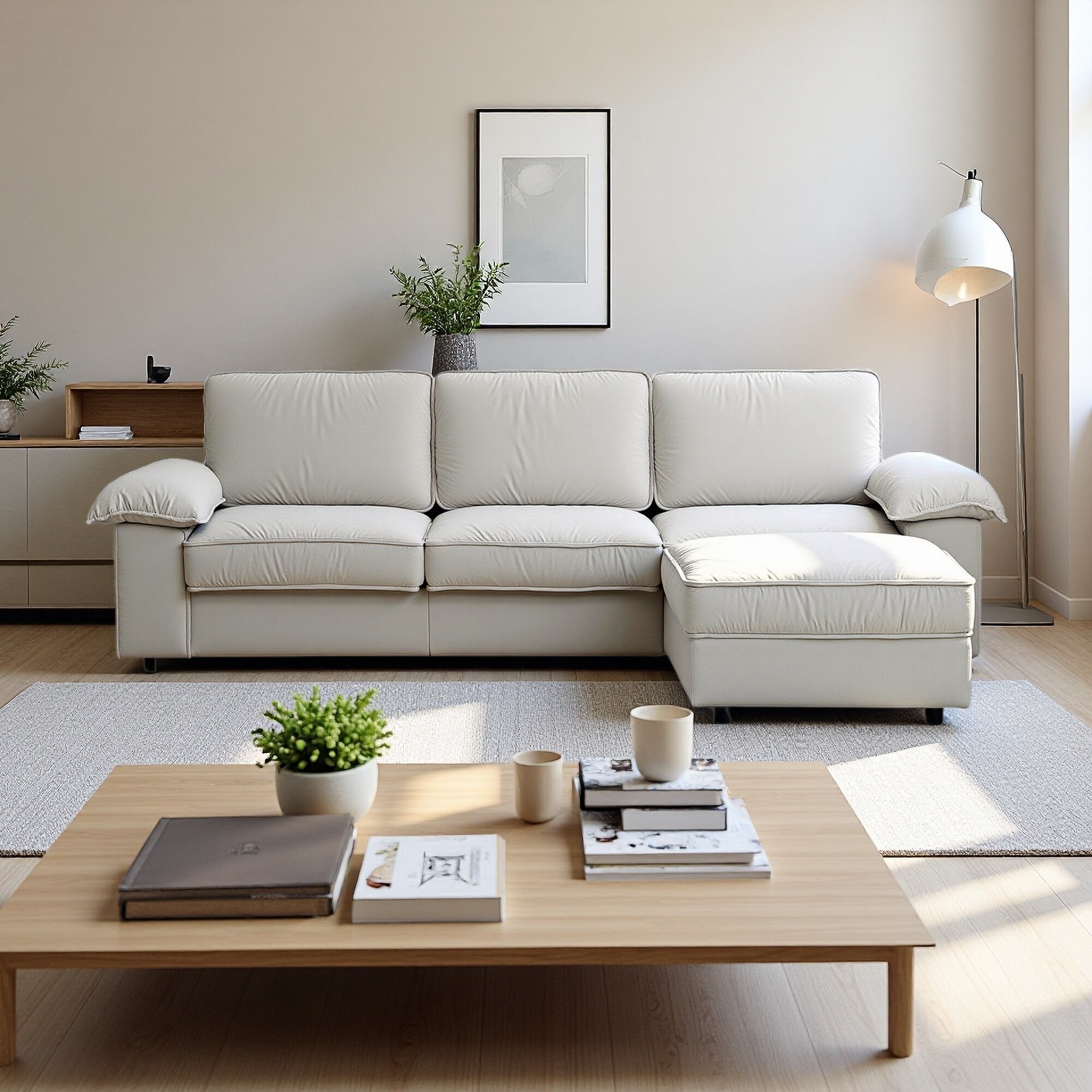 105.5" Velvet L-Shaped Sectional Sofa with Ottoman, Storage and Deep Seat Cushions (4-Seater)