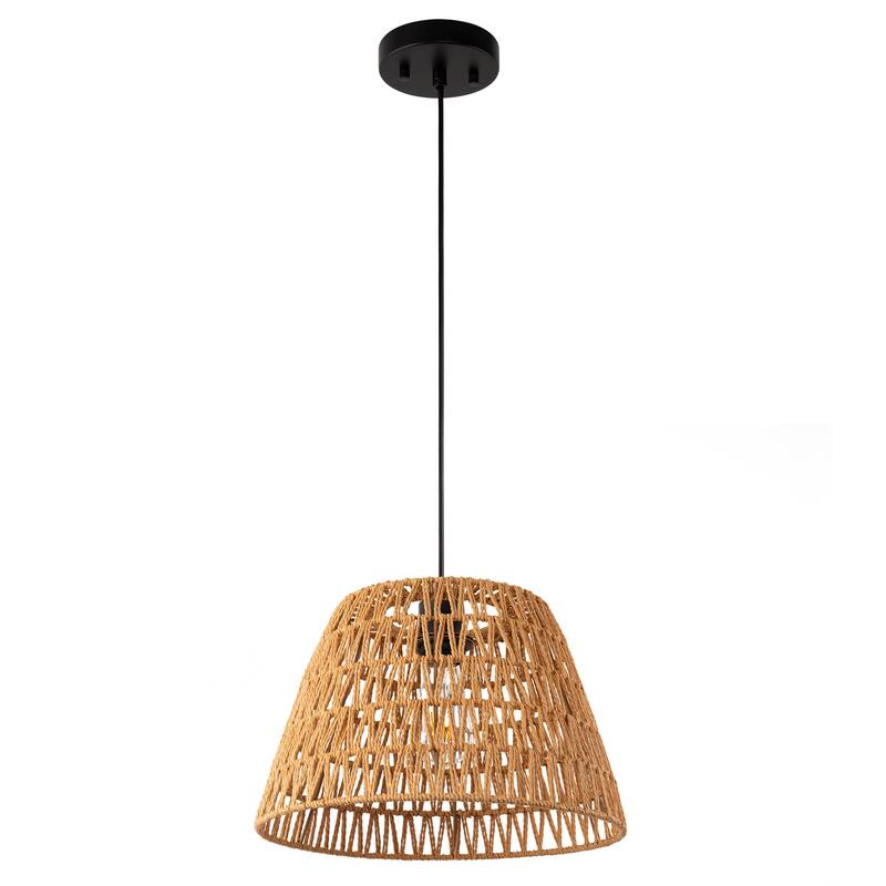 YANSUN BOHO Style Single-Light Paper Rope Woven Pendant Light, E26 Socket for Unique Home Décor - Brown - 13.8*13.8*8.7