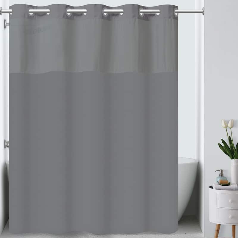 Hookless Plainweave 3-in-1 Shower Curtain with Sheer Top Window, Flex-on Rings & PEVA Liner
