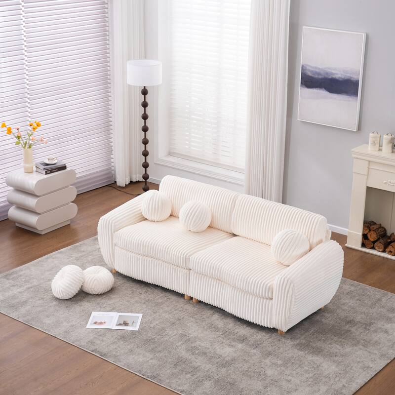 Modern Corduroy 2-Seater Sofa Corner sofa with Solid Wood Frame, for Living Room and Apartment, White