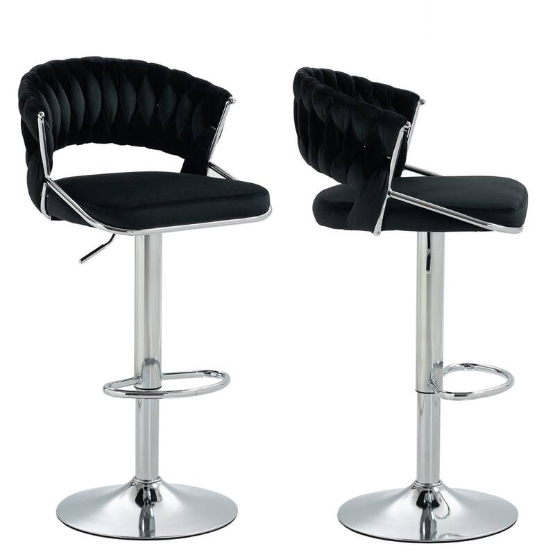 2/4 Set Velvet Adjustable Counter Stools Swivel Bar Stools With Backs - 24"-33"