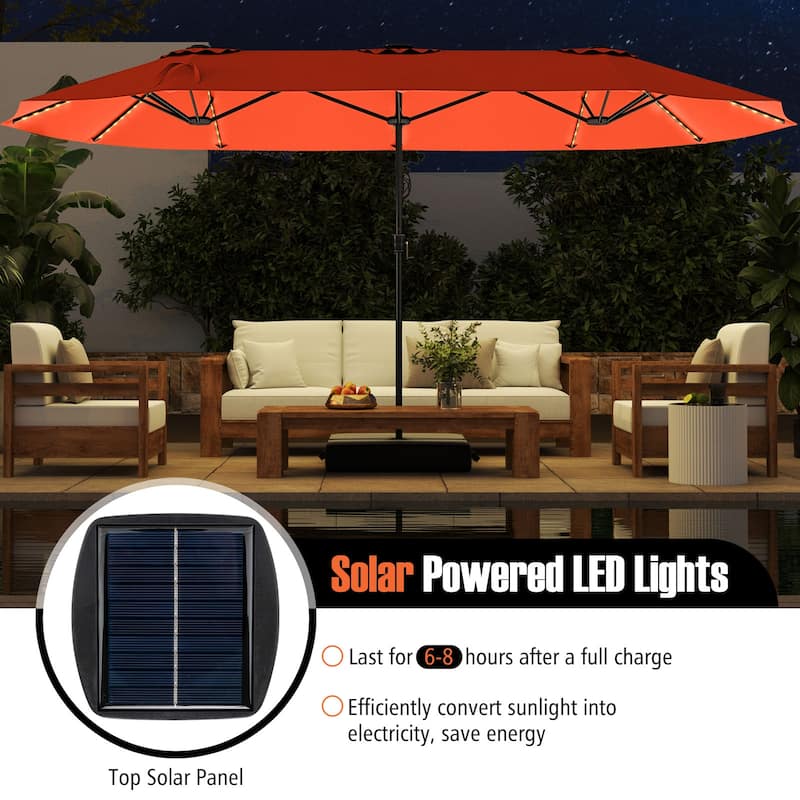Extra Large 15.5 Feet Double-Sided Patio Umbrella with Solar LED Lights and Crank Outdoor Shade (Umbrella Only)