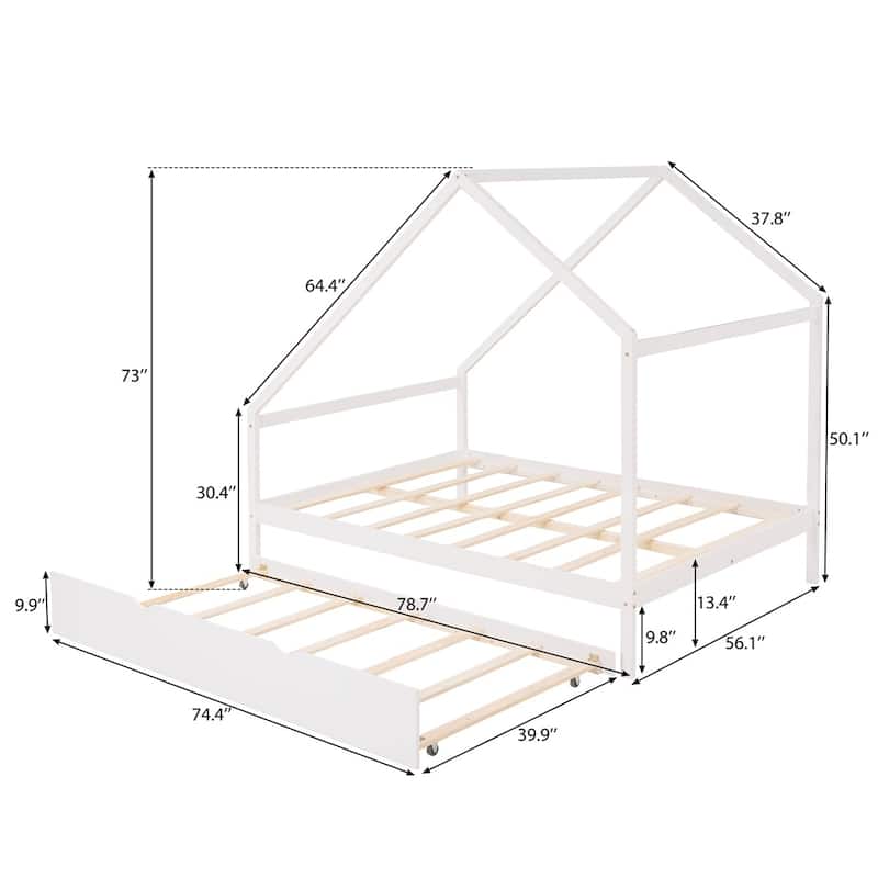 Merax Wooden House Bed With Twin Size Trundle