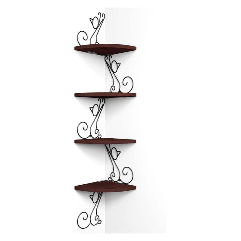 4 Tier Floating Shelves for Wall Rustic Wood Decor - Walnut