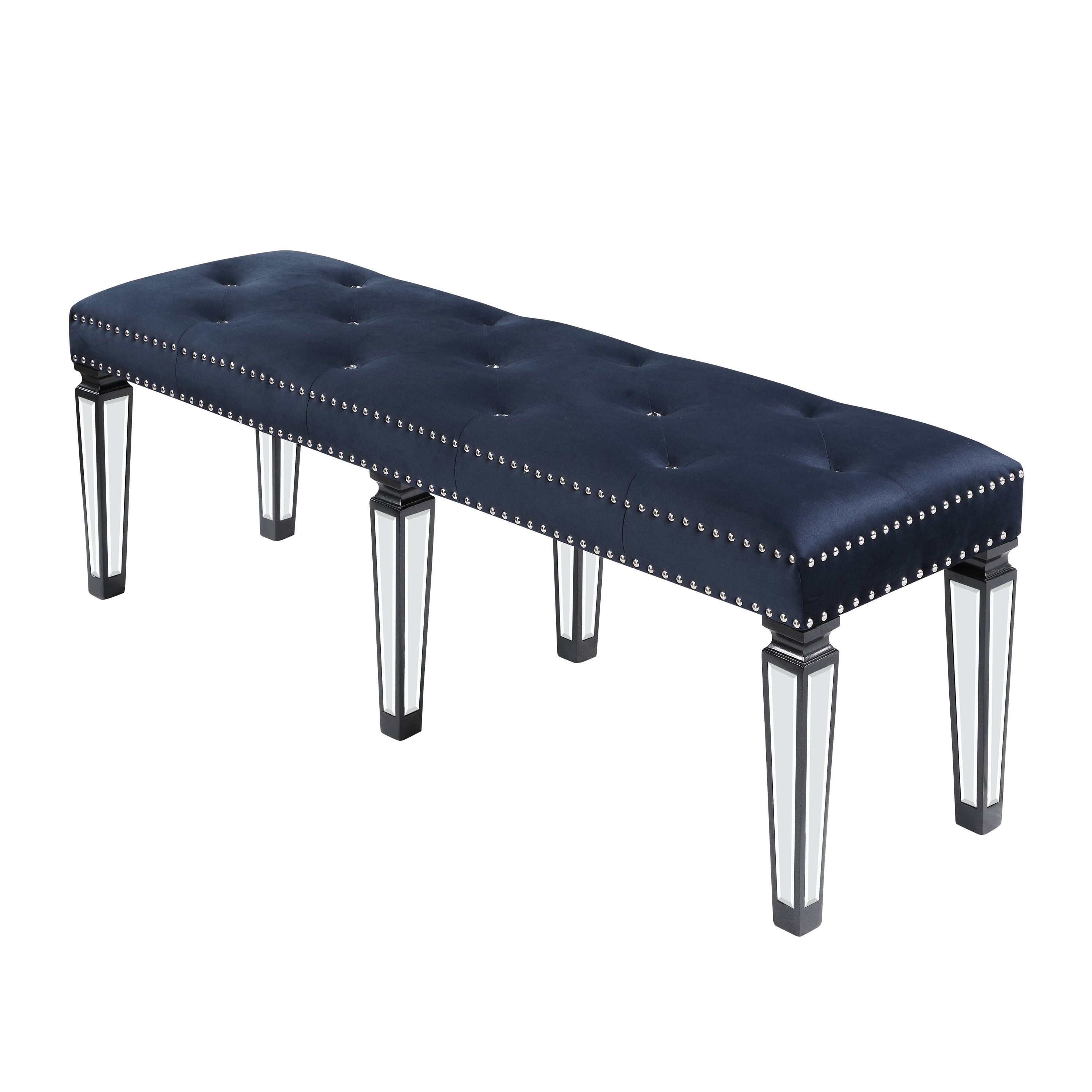 Tufted Bench In Dark Navy And Black Finish