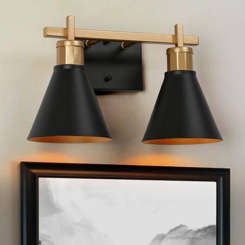 2-Light Modern Black Gold Bathroom Vanity Lights Linear Metal Wall Sconces - L14'' x W7.5'' x H8.5''