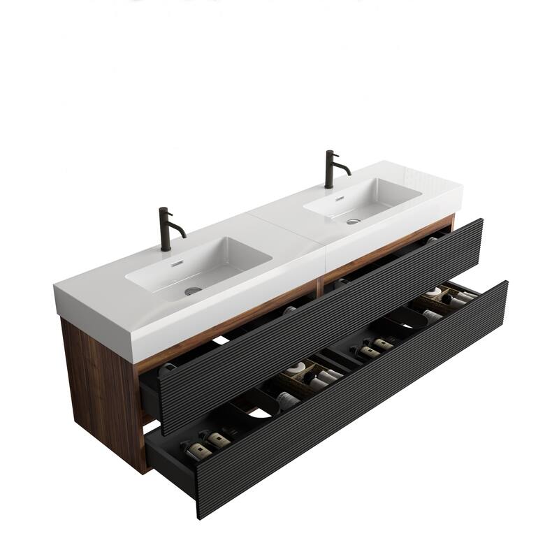 GDFStudio - Grace Floating Bathroom Vanity with Solid Surface Sink and Soft-Close Storage