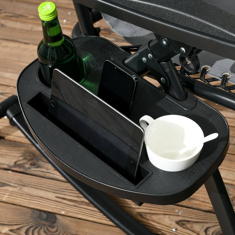 2 Pieces Folding Chaise Lounge Chair with Cup Holder Tray & Footrest, Outdoor Water-proof Reclining Rocking Chair