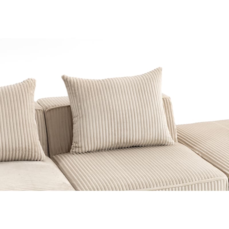 Modular Sectional Sofa with Pillows, Corduroy Upholstered 3-Seater Sofa, All-Compressed Foam Sofa for Living Room, Apartment