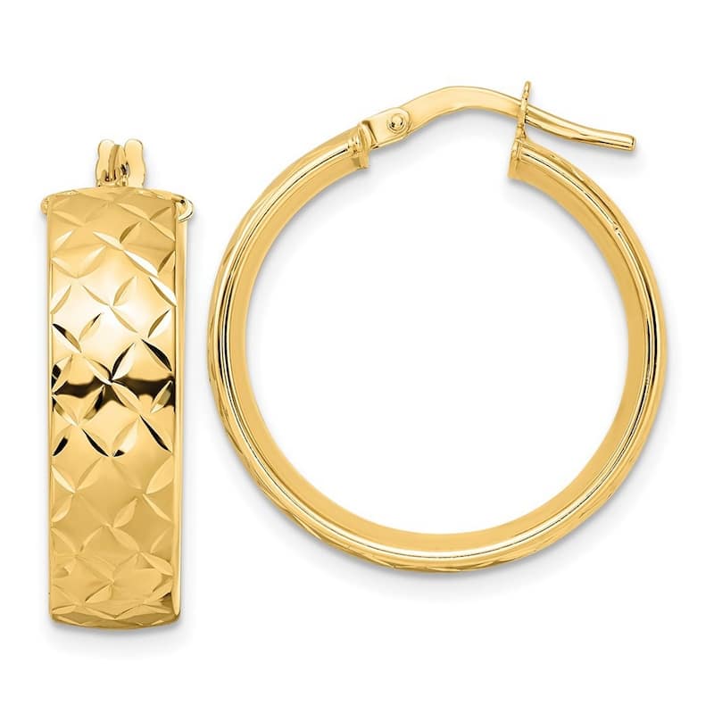 Curata 14k Yellow Gold Diamond-cut Wide 24x6.75mm Hoop Earrings