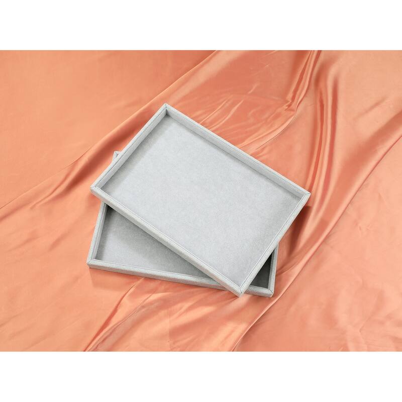 Set of 2 Stackable Velvet Jewelry Organizer Trays with Removable Dividers for Drawers, Jewelry Organizer Inserts Container