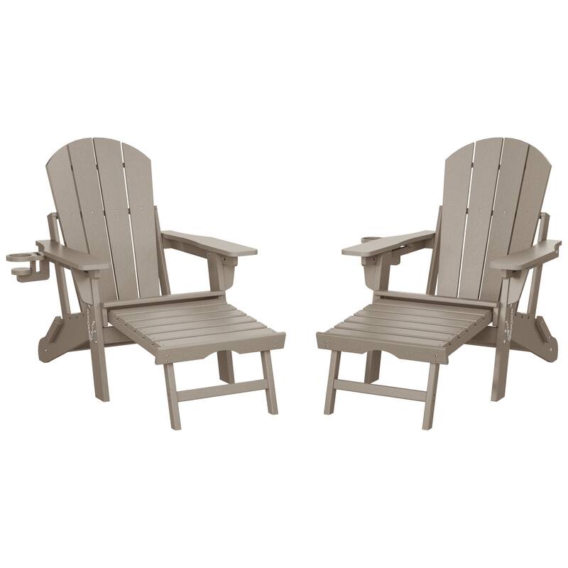 Laguna Outdoor Folding Adjustable Adirondack Chair with Cup Holder & Hideaway Ottoman (Set of 2)