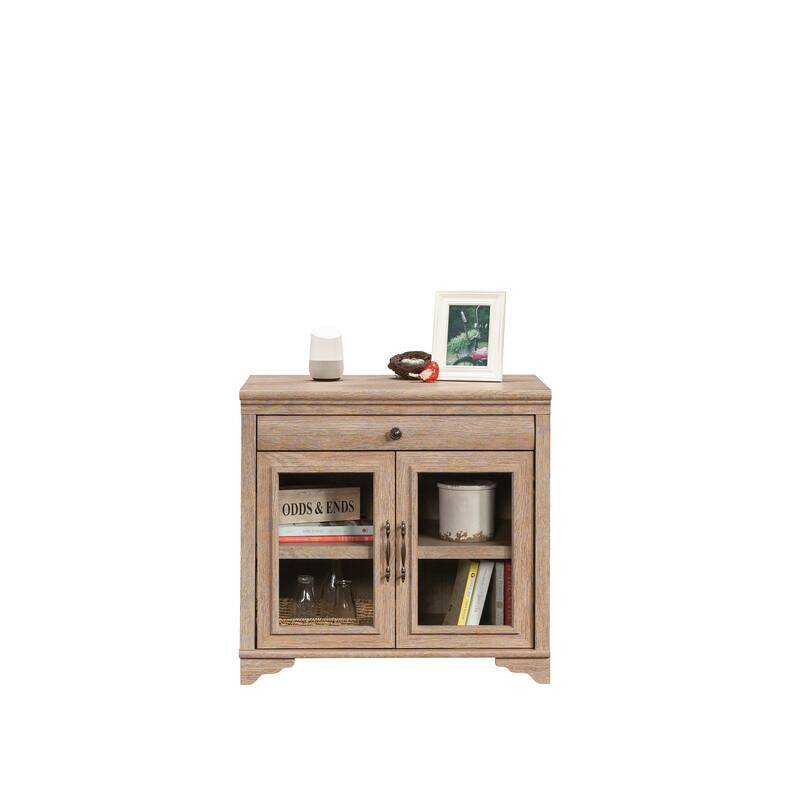 Wood Library Base with 2 Glass Doors and Spacious Drawer, Brown