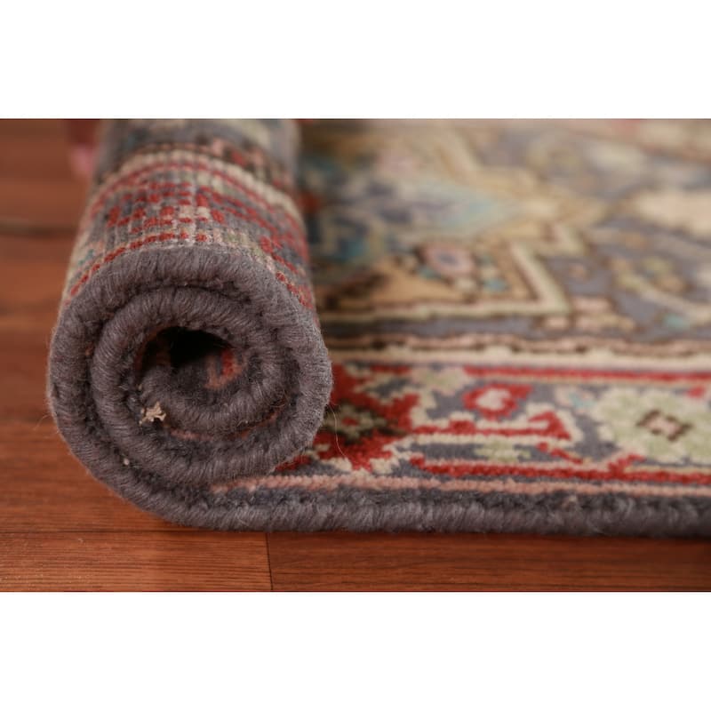 Hand Knotted Oriental 100% Wool Carpet Traditional Medallion Greys & Charcoal Heriz (serapi) Area Rug - 3' 0'' X 2' 0''