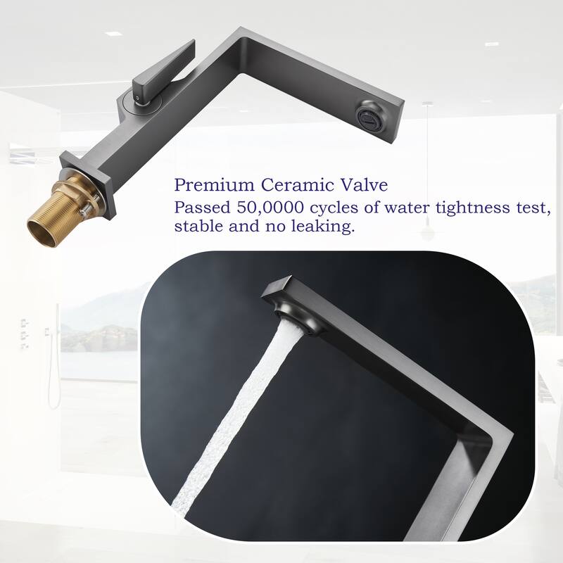 Deck Mounted Right-angle Bathroom Faucet Single Hole with Single Handle, Black/Gold/Grey