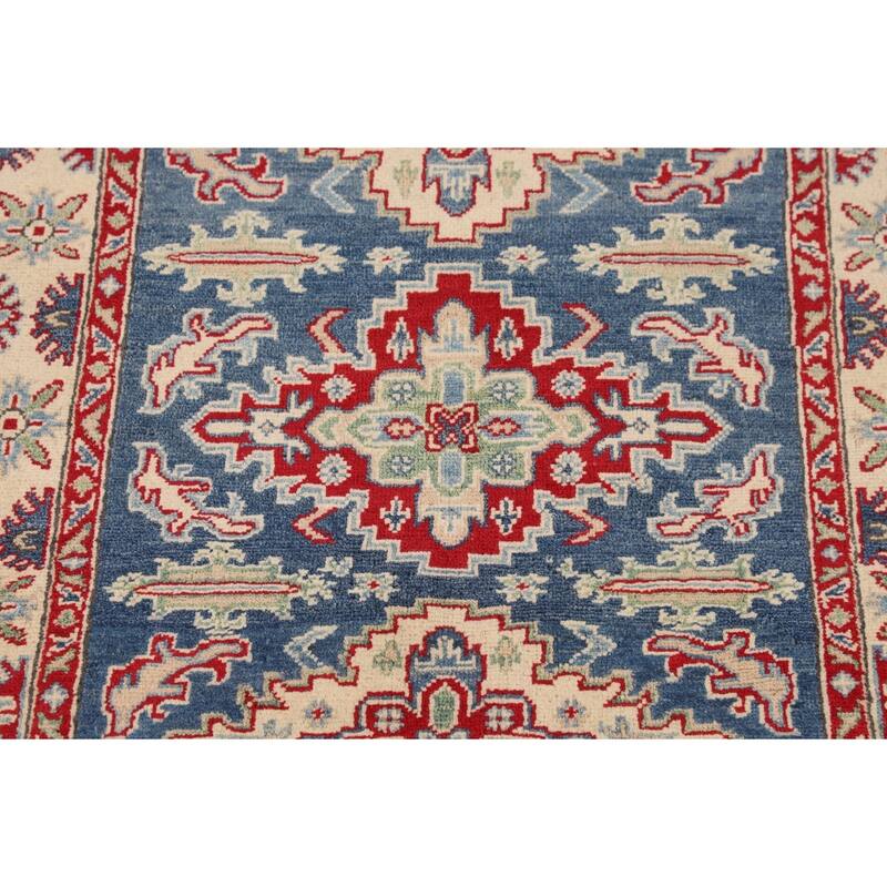Blue Kazak Accent Rug Handmade Traditional Wool Carpet - 3'3" x 4'9"