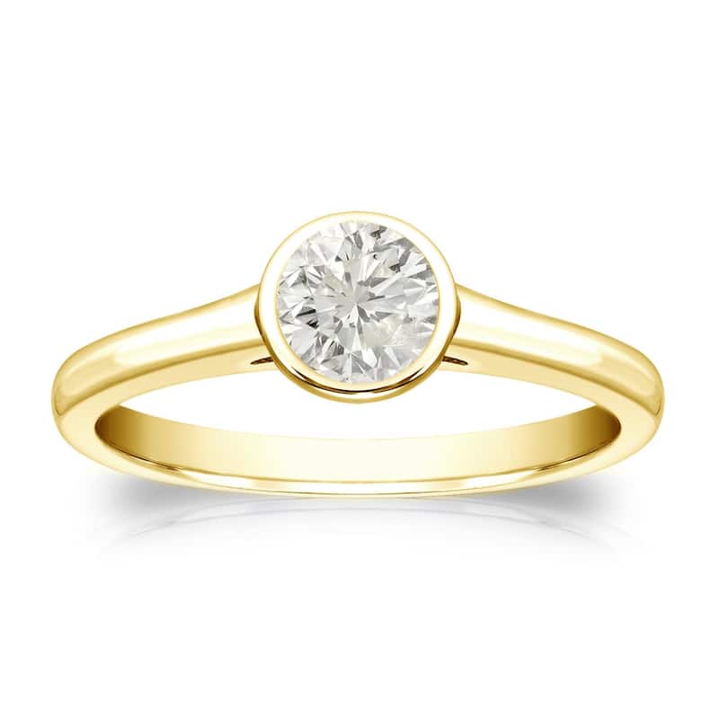 Auriya 18k Gold 1/3ctw Bezel Solitaire Diamond Engagement Ring - Yellow - 4