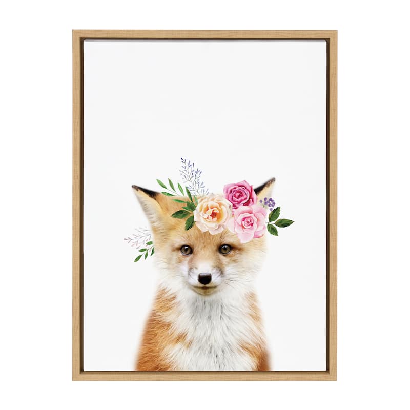 Kate and Laurel Sylvie Flower Crown Animal Framed Canvas by Amy Peterson
