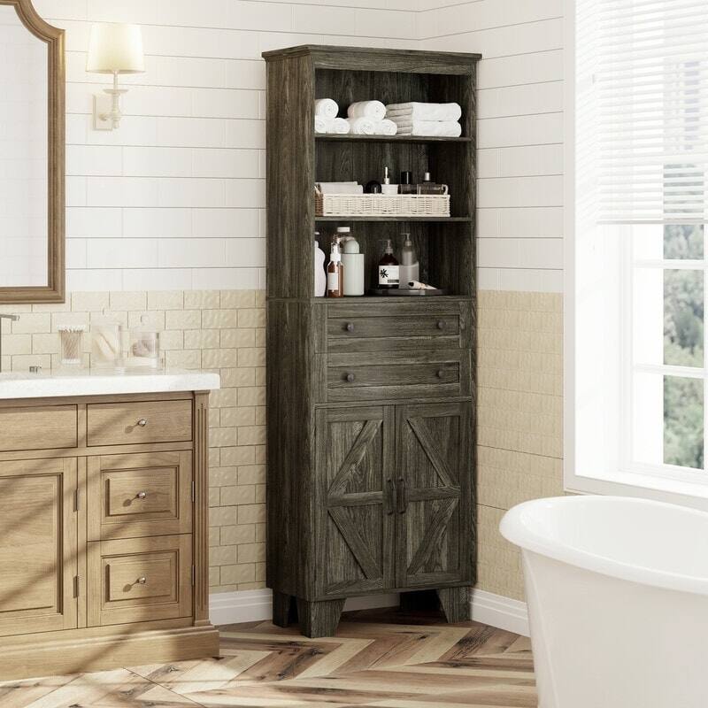 Space-Saving MDF Towel Shelving with Wood Grain Finish and Elegant Handles - Multi-Room Use