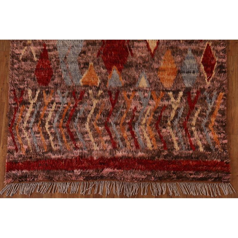 Hand Knotted Oriental 100% Wool Carpet Modern Tribal Pink Moroccan Area Rug - 7' 9'' X 5' 4''