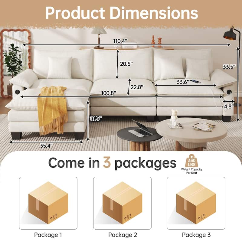 Modular Sectional Sofa Set Convertible Sectional Sleeper Sofa with Chaise for Apartment