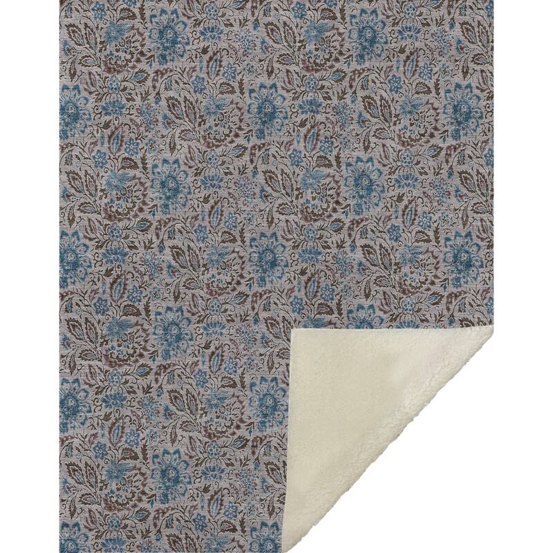 Premium Machine Washable Floral Sherpa Throw Blanket