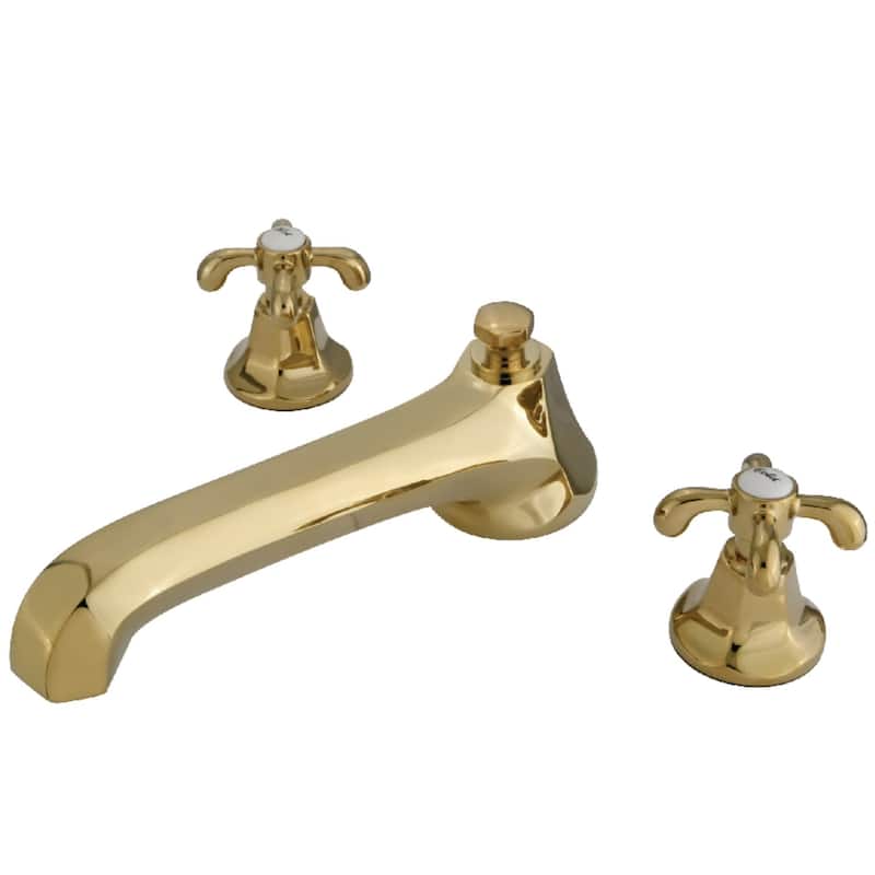 Kingston Brass Vintage Deck Mounted Roman Tub Filler with Cross - Polished Brass
