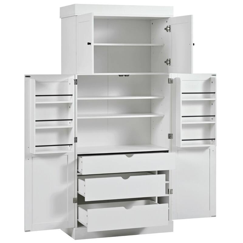 Freestanding 77"Tall Kitchen Pantry with Adjustable Shelves,Door Shelves, Drawers and Wine Racks