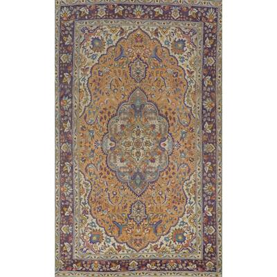 Hand Knotted Oriental 100% Wool Carpet Traditional Floral Oranges & Rust Tabriz Area Rug - 10' 7'' X 6' 5''