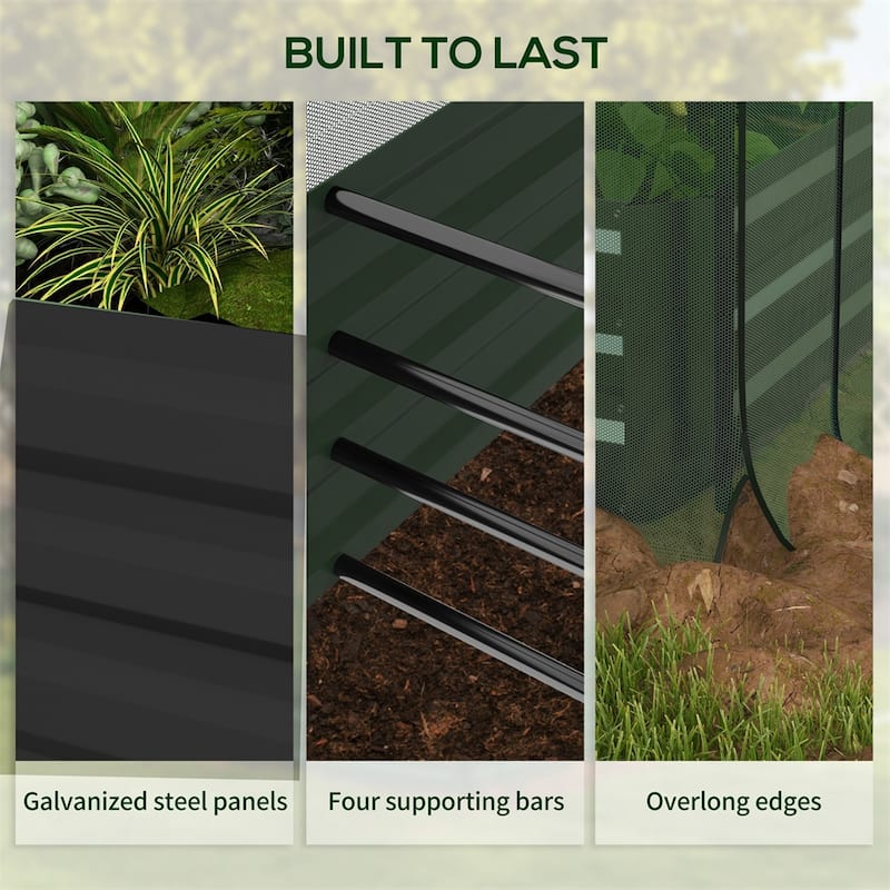 Large Galvanized Steel Raised Garden Bed with Crop Cage Shade and Cloth Zippered Access